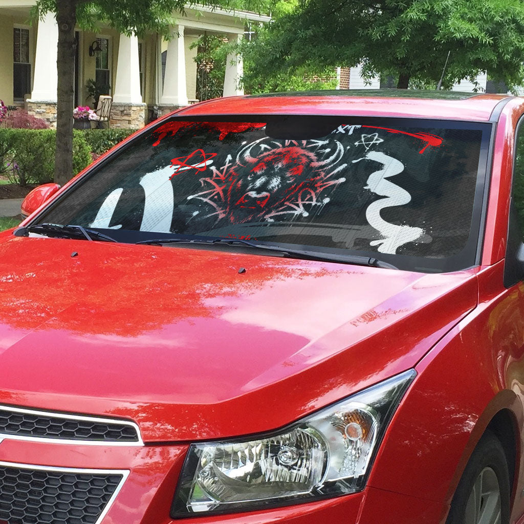 Personalized Montana Grizzly Bear and Bison Auto Sun Shade Urban Graffiti Grunge Paint Splatter