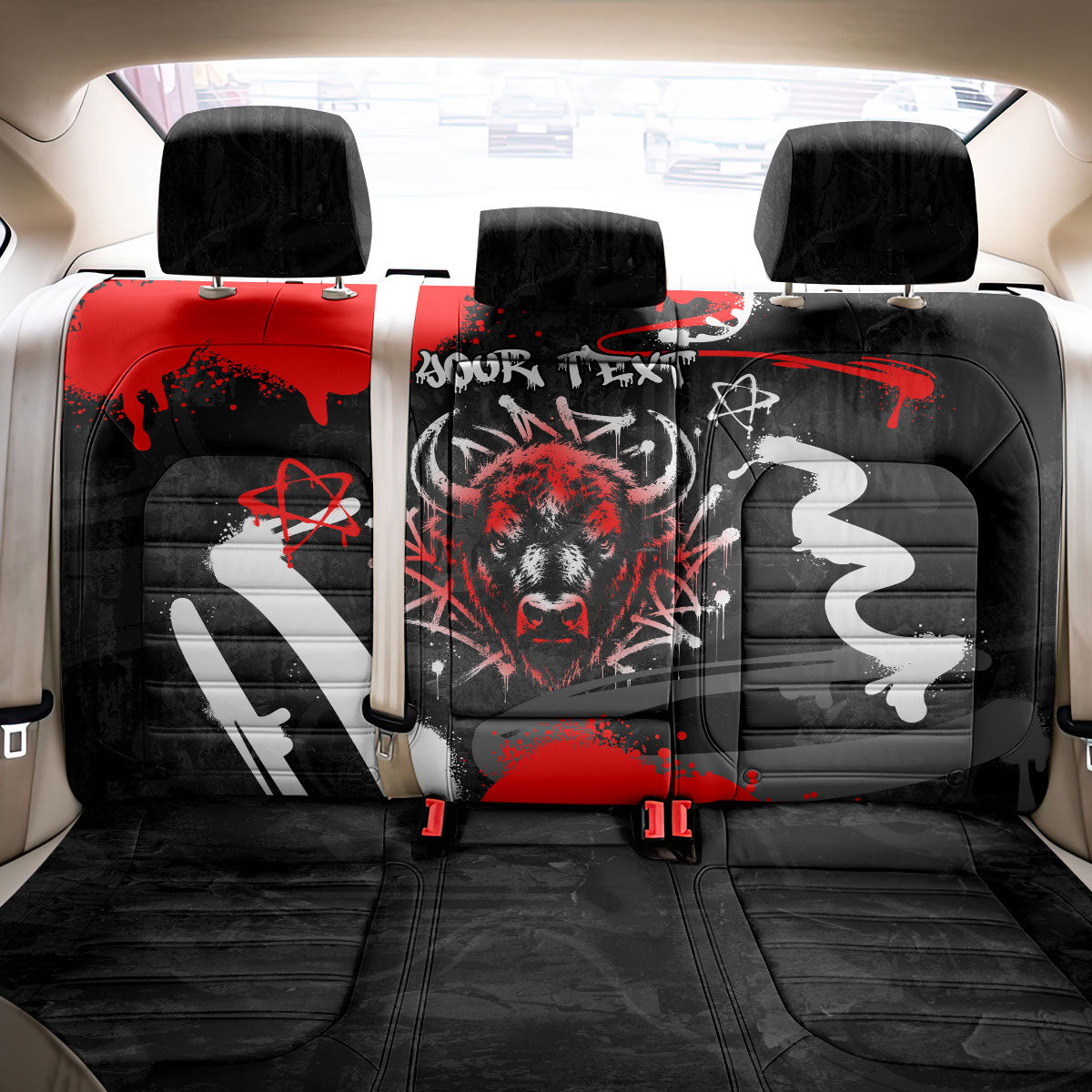 Personalized Montana Grizzly Bear and Bison Back Car Seat Cover Urban Graffiti Grunge Paint Splatter