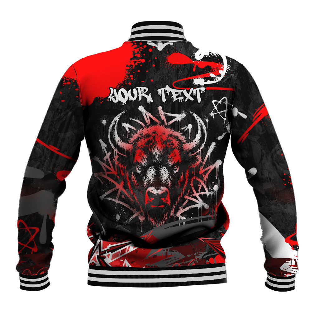 Personalized Montana Grizzly Bear and Bison Baseball Jacket Urban Graffiti Grunge Paint Splatter