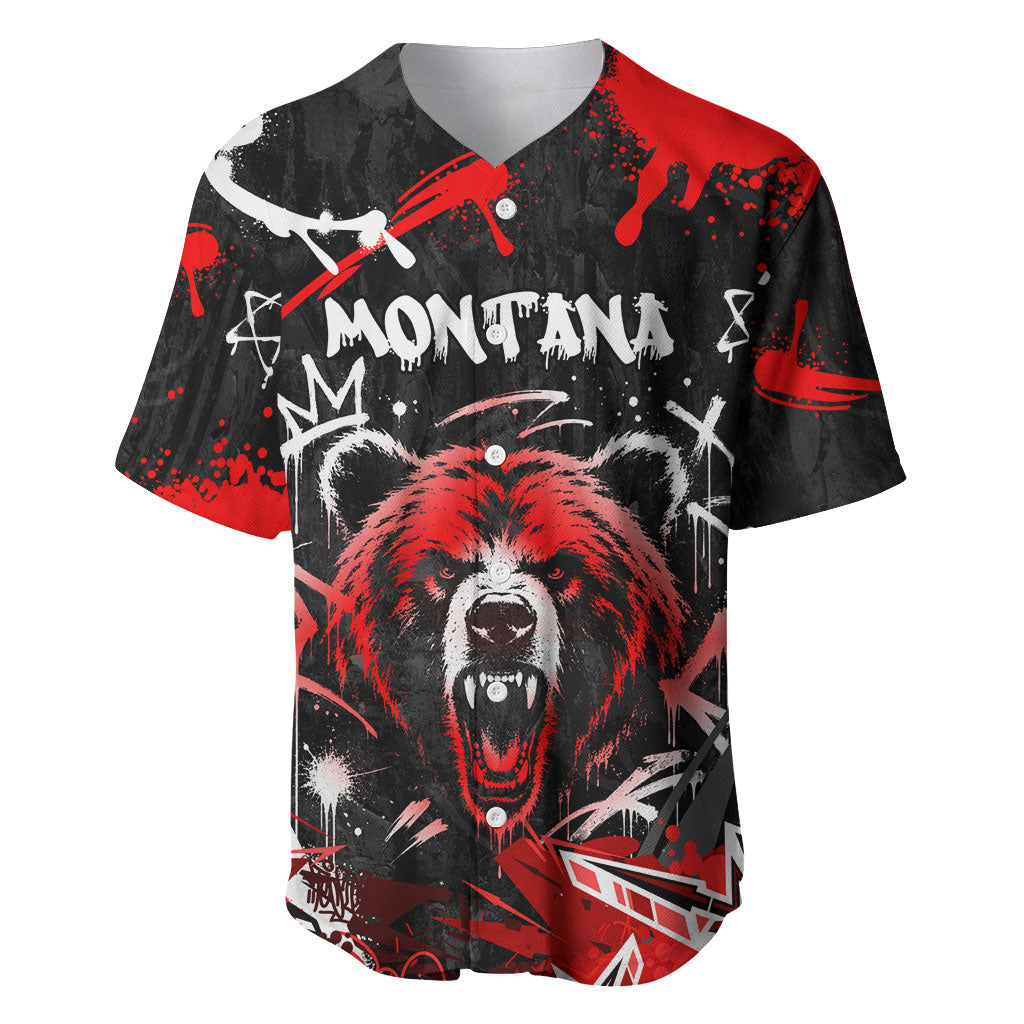 Personalized Montana Grizzly Bear and Bison Baseball Jersey Urban Graffiti Grunge Paint Splatter