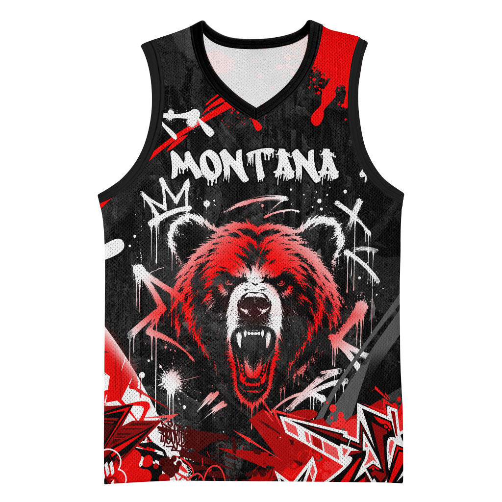 Personalized Montana Grizzly Bear and Bison Basketball Jersey Urban Graffiti Grunge Paint Splatter