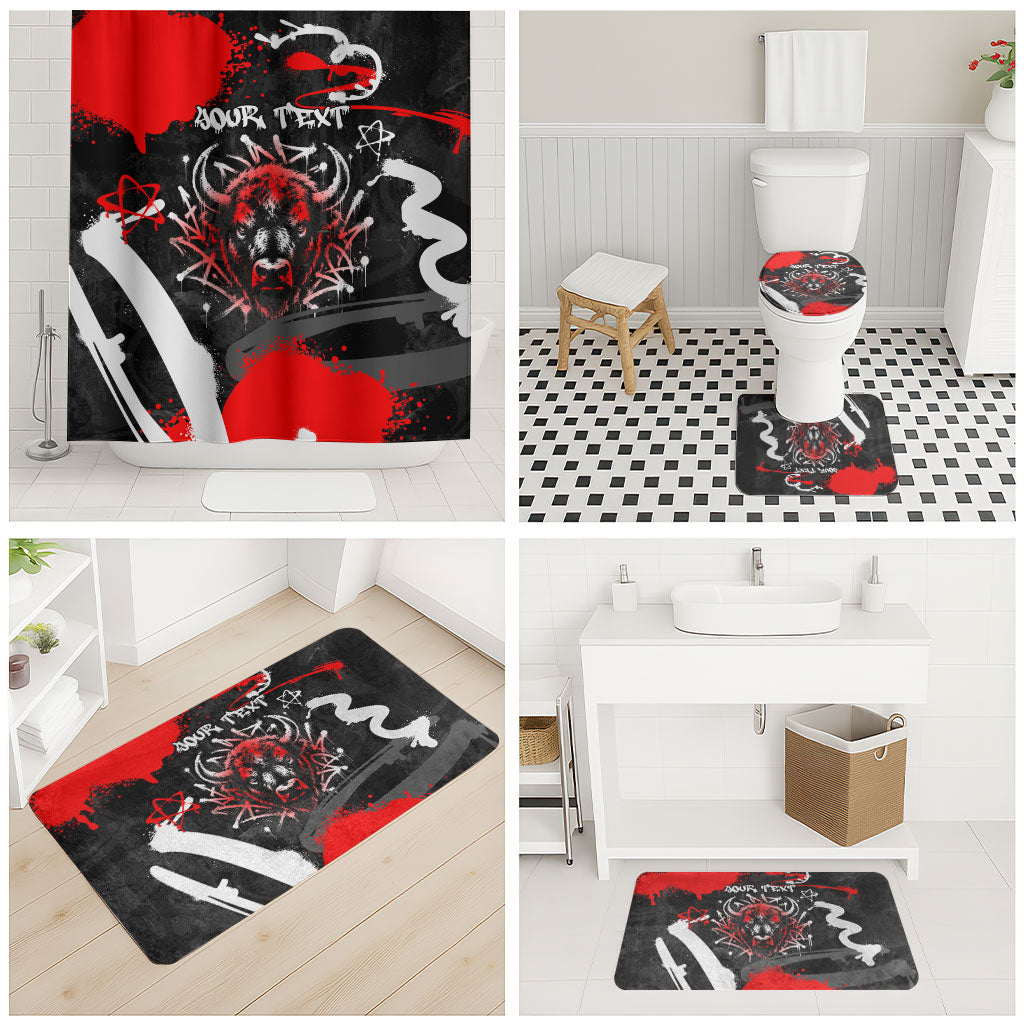 Personalized Montana Grizzly Bear and Bison Bathroom Set Urban Graffiti Grunge Paint Splatter