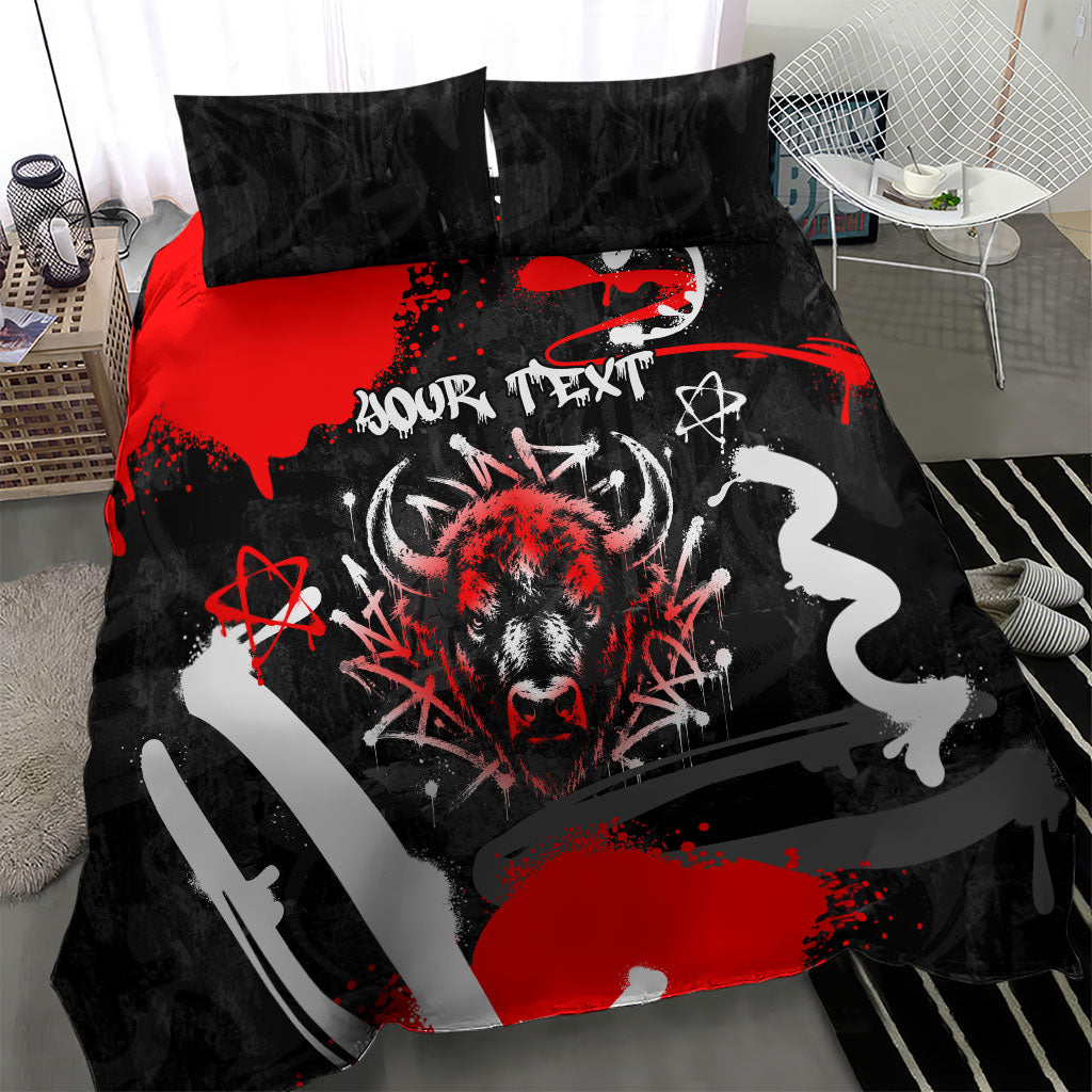 Personalized Montana Grizzly Bear and Bison Bedding Set Urban Graffiti Grunge Paint Splatter