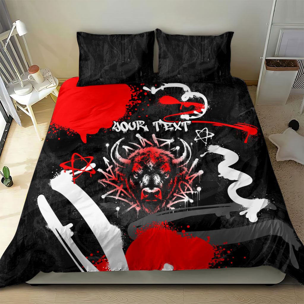Personalized Montana Grizzly Bear and Bison Bedding Set Urban Graffiti Grunge Paint Splatter