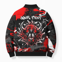 Personalized Montana Grizzly Bear and Bison Bomber Puffer Jacket Urban Graffiti Grunge Paint Splatter