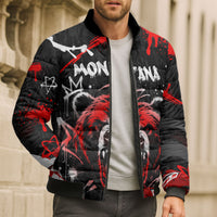 Personalized Montana Grizzly Bear and Bison Bomber Puffer Jacket Urban Graffiti Grunge Paint Splatter