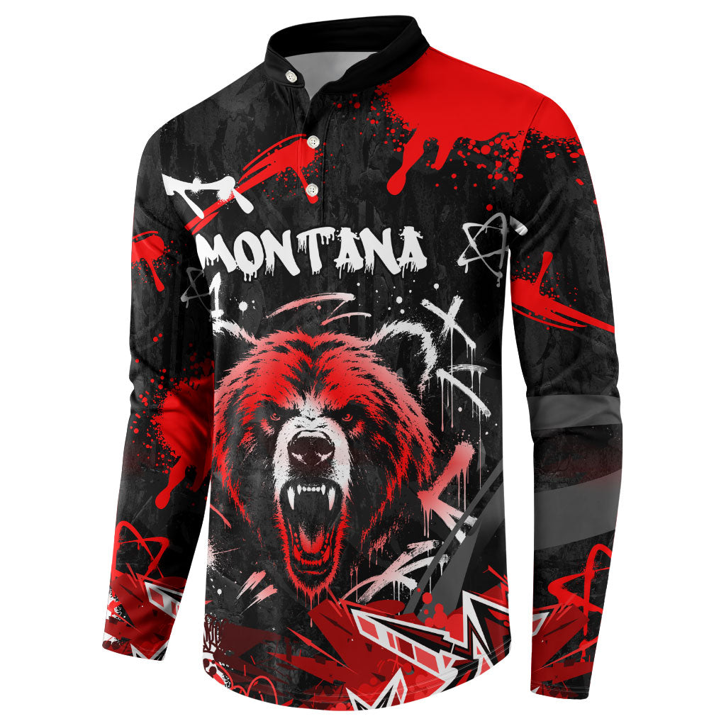 Personalized Montana Grizzly Bear and Bison Button Sweatshirt Urban Graffiti Grunge Paint Splatter