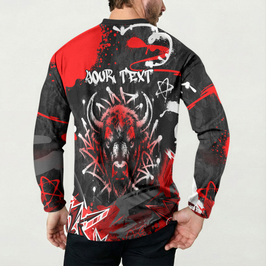 Personalized Montana Grizzly Bear and Bison Button Sweatshirt Urban Graffiti Grunge Paint Splatter