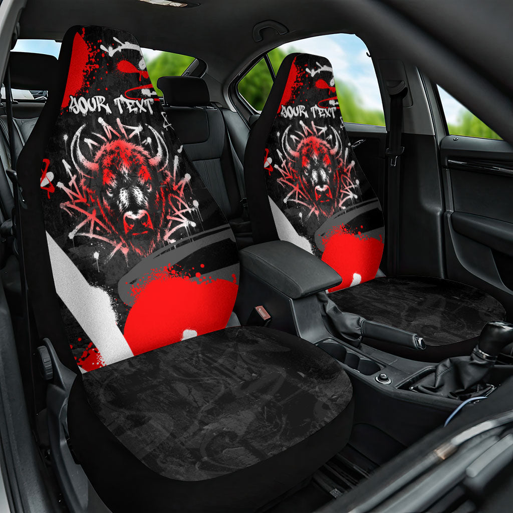 Personalized Montana Grizzly Bear and Bison Car Seat Cover Urban Graffiti Grunge Paint Splatter