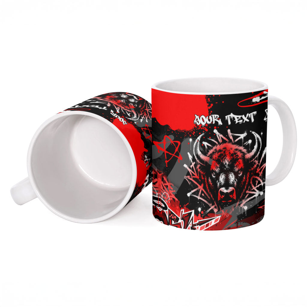 Personalized Montana Grizzly Bear and Bison Ceramic Mug Urban Graffiti Grunge Paint Splatter