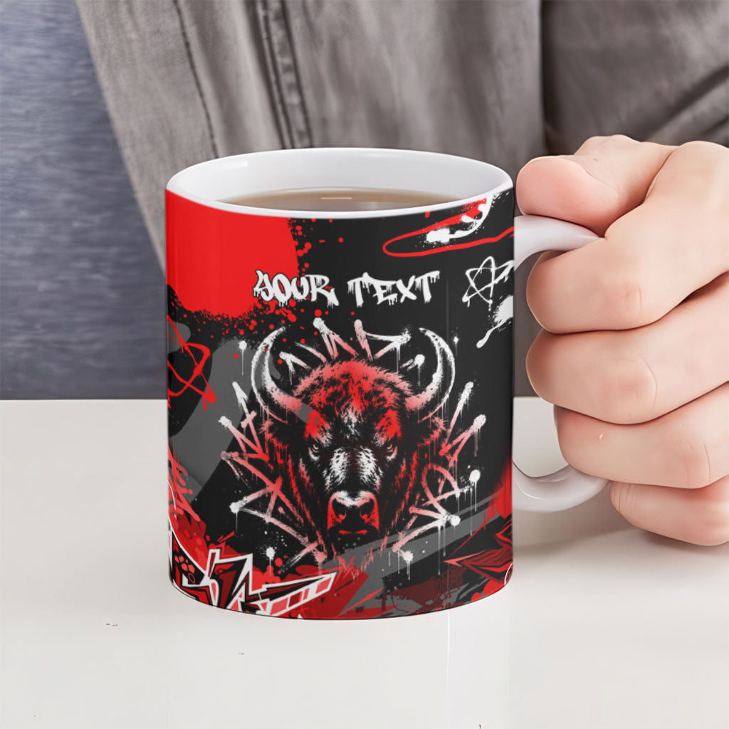 Personalized Montana Grizzly Bear and Bison Ceramic Mug Urban Graffiti Grunge Paint Splatter