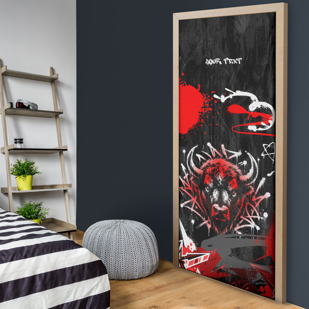 Personalized Montana Grizzly Bear and Bison Door Cover Urban Graffiti Grunge Paint Splatter