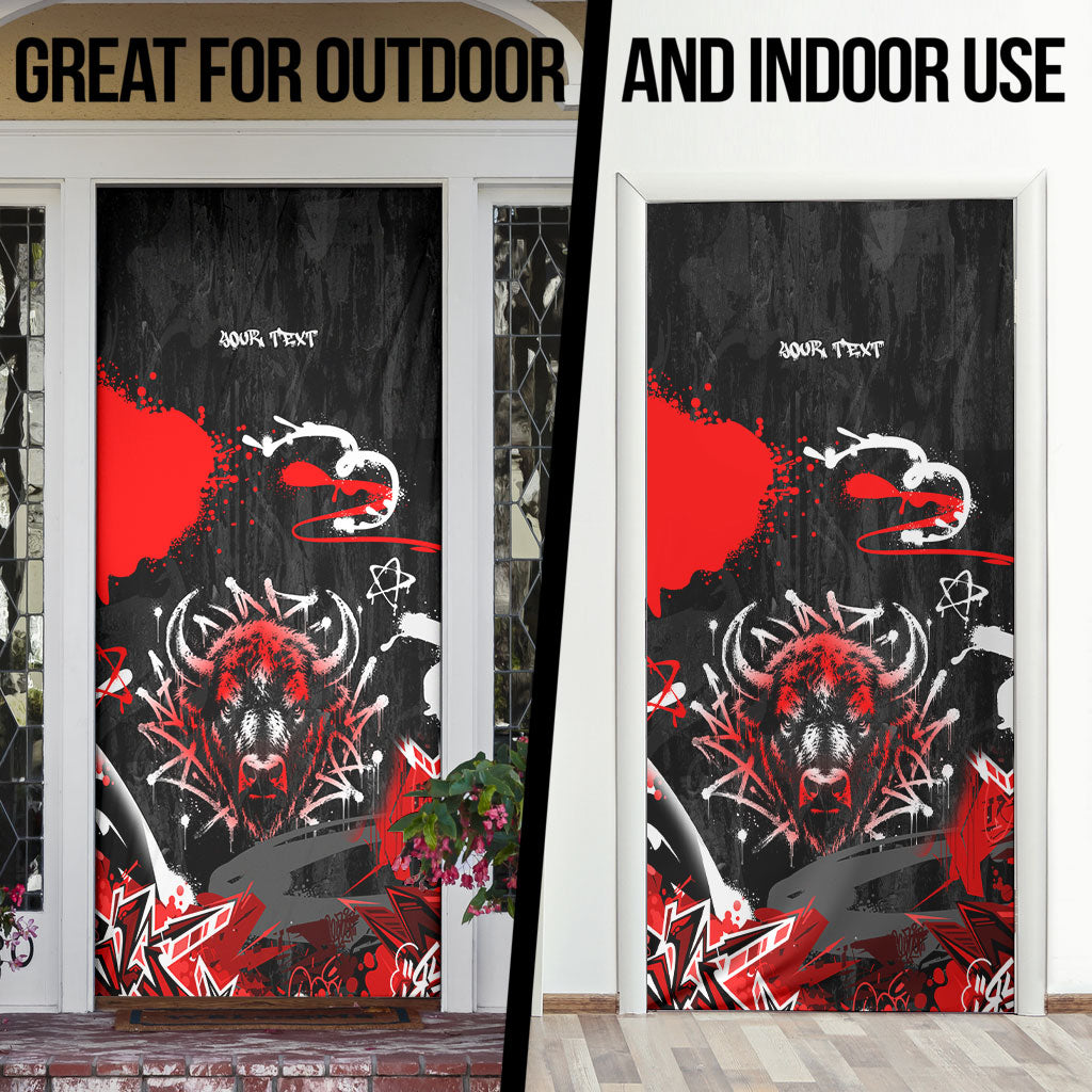 Personalized Montana Grizzly Bear and Bison Door Cover Urban Graffiti Grunge Paint Splatter