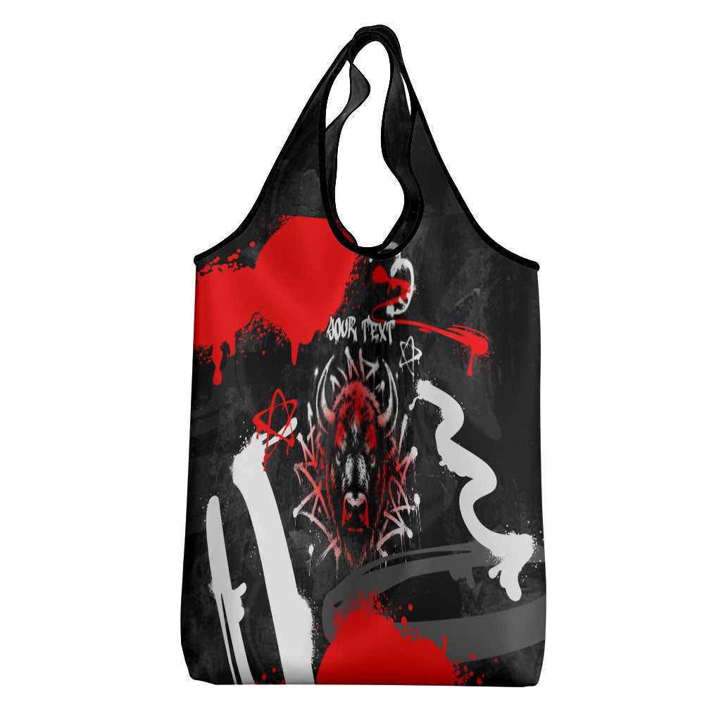 Personalized Montana Grizzly Bear and Bison Grocery Bag Urban Graffiti Grunge Paint Splatter