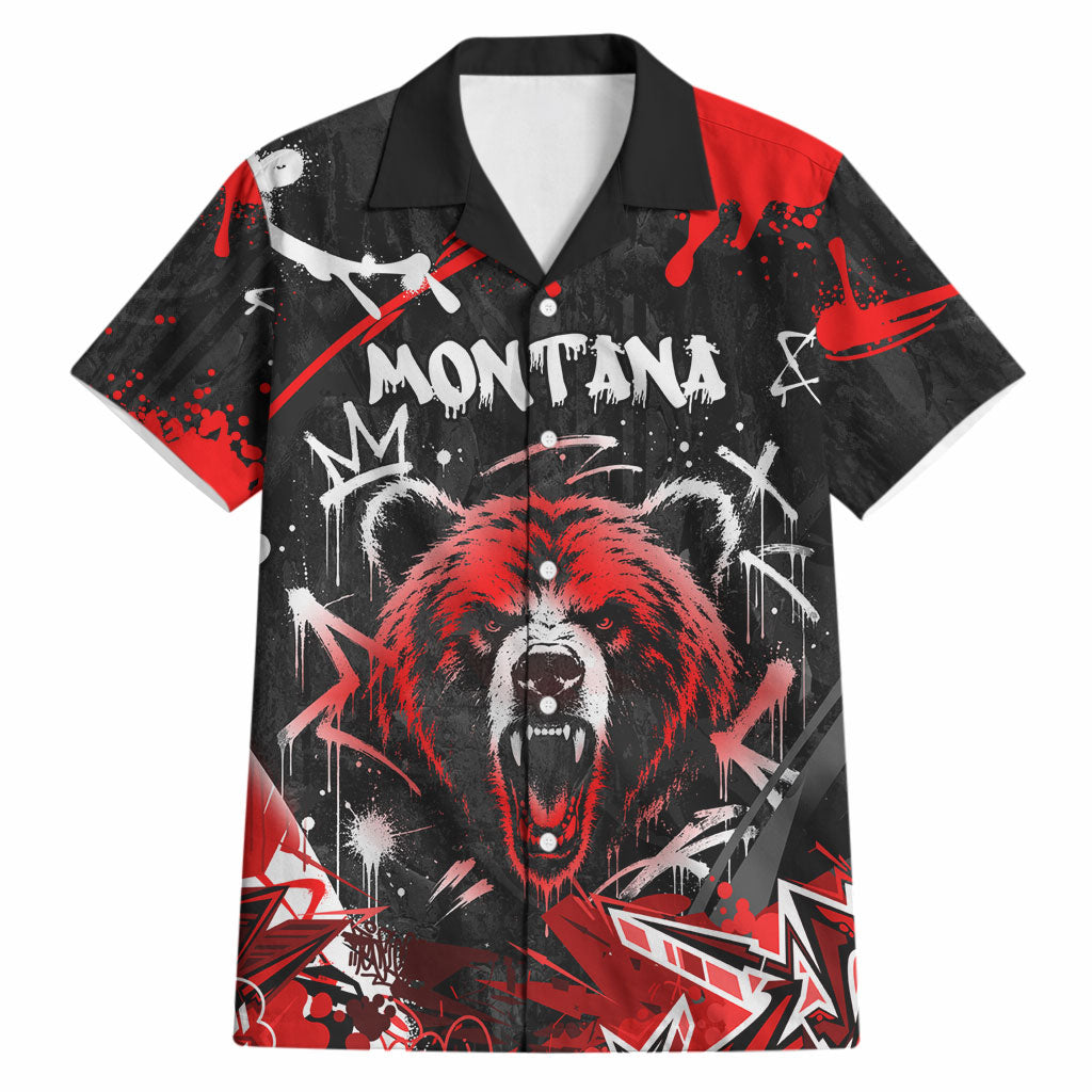 Personalized Montana Grizzly Bear and Bison Hawaiian Shirt Urban Graffiti Grunge Paint Splatter