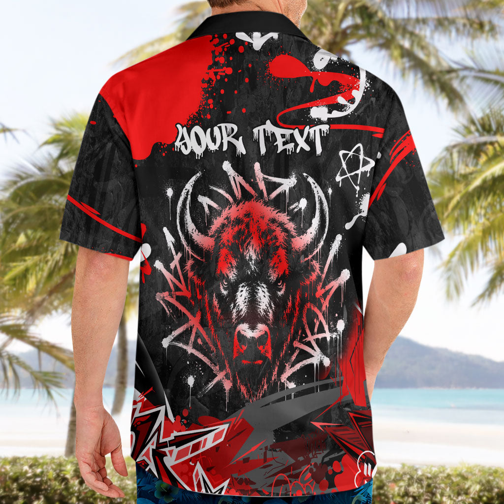 Personalized Montana Grizzly Bear and Bison Hawaiian Shirt Urban Graffiti Grunge Paint Splatter
