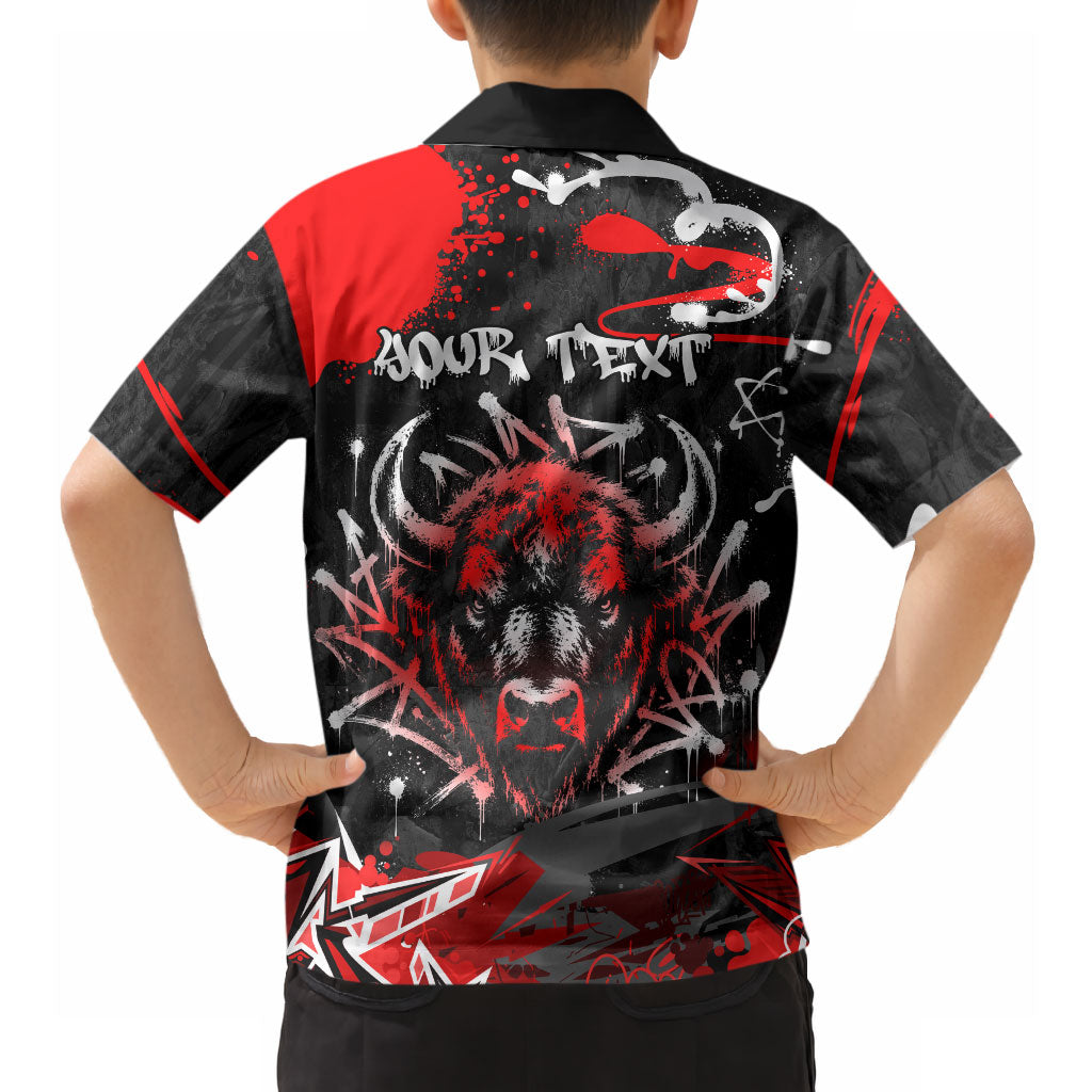 Personalized Montana Grizzly Bear and Bison Hawaiian Shirt Urban Graffiti Grunge Paint Splatter