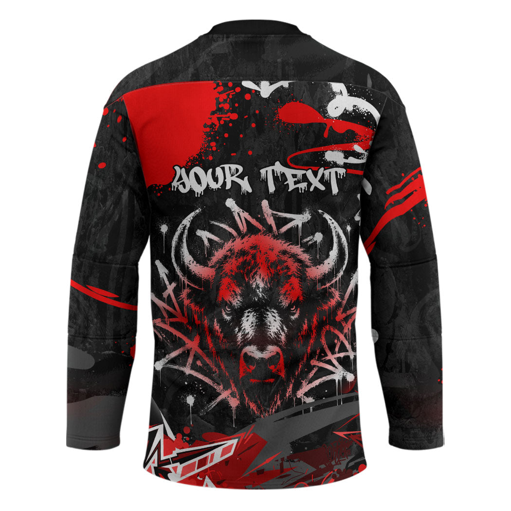 Personalized Montana Grizzly Bear and Bison Hockey Jersey Urban Graffiti Grunge Paint Splatter