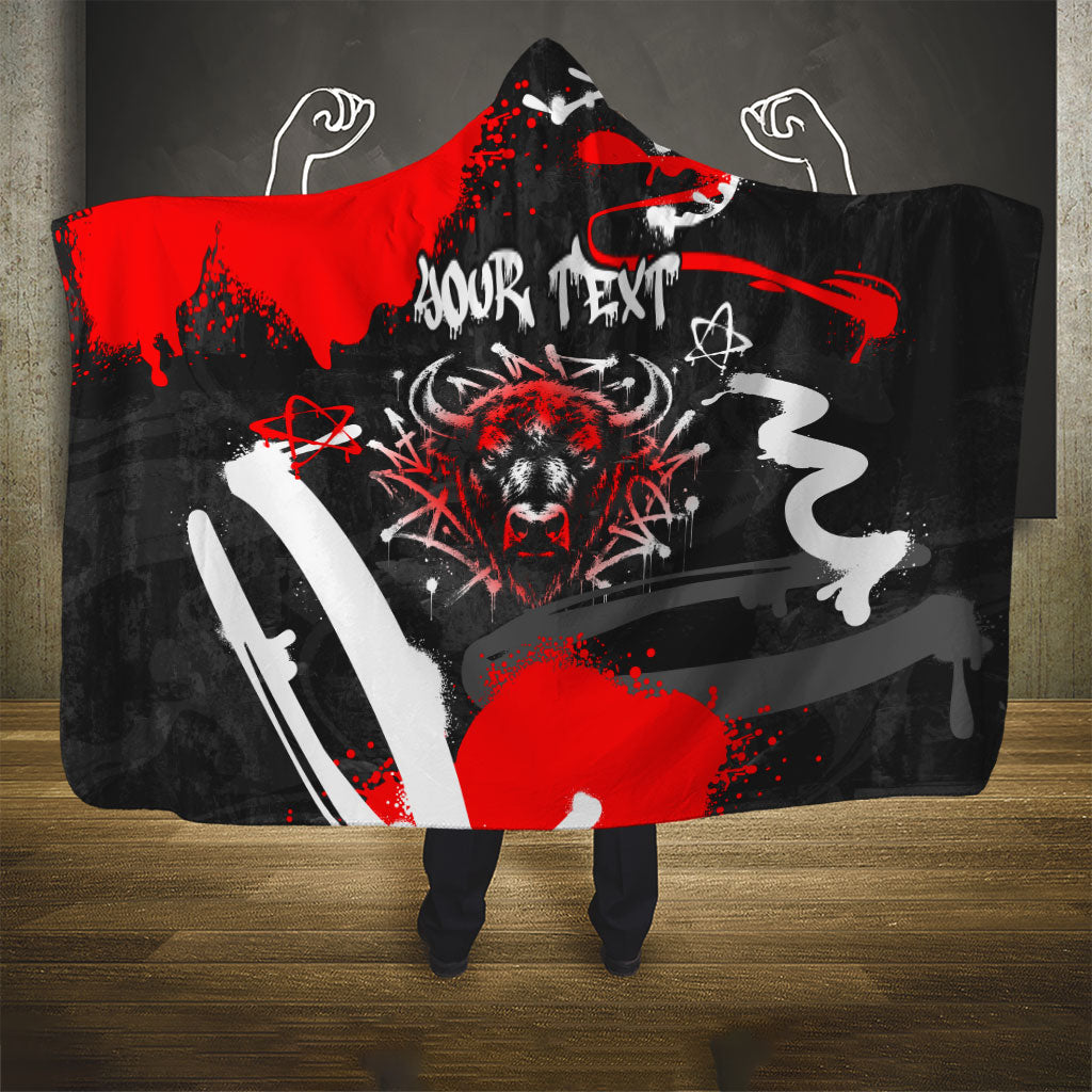 Personalized Montana Grizzly Bear and Bison Hooded Blanket Urban Graffiti Grunge Paint Splatter