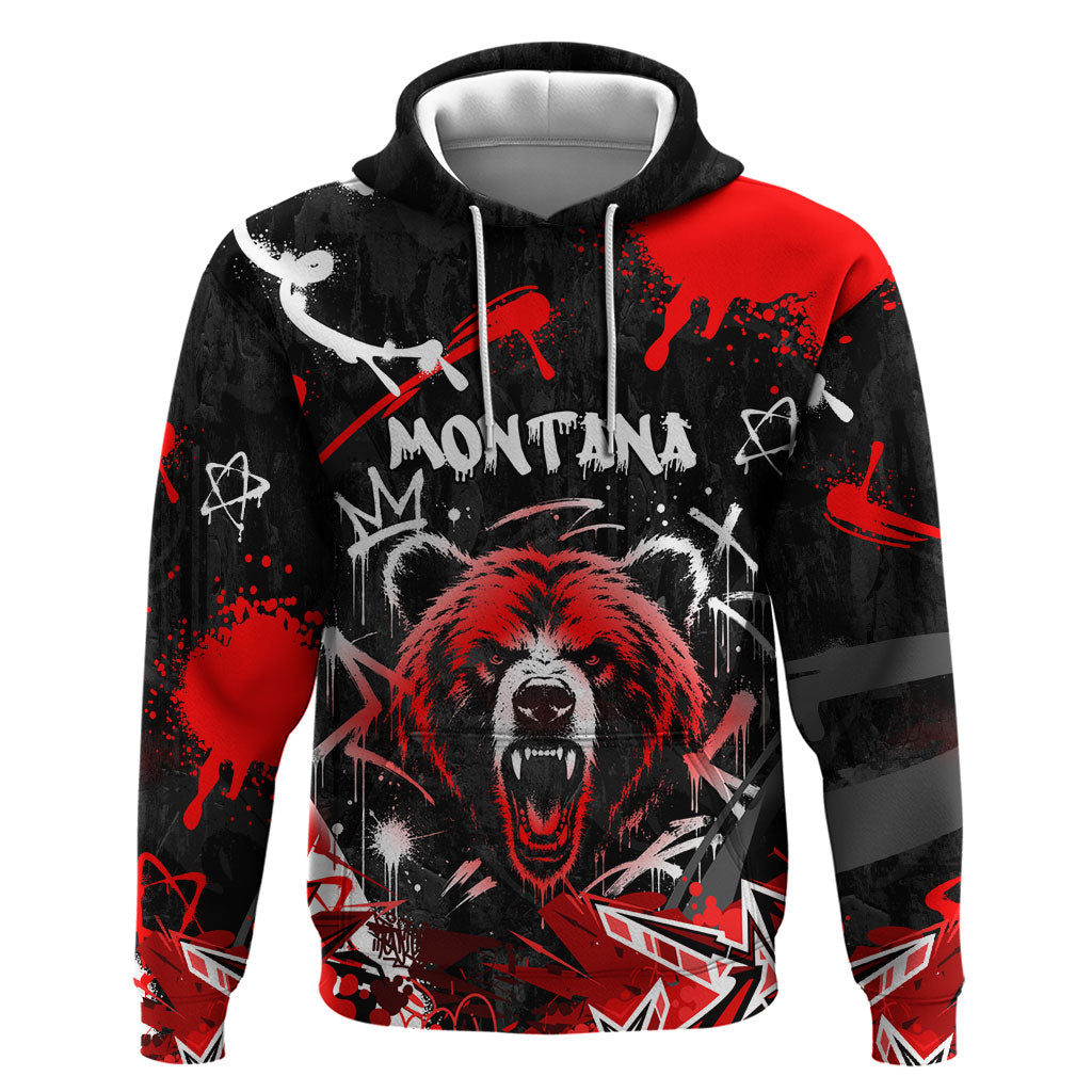 Personalized Montana Grizzly Bear and Bison Hoodie Urban Graffiti Grunge Paint Splatter