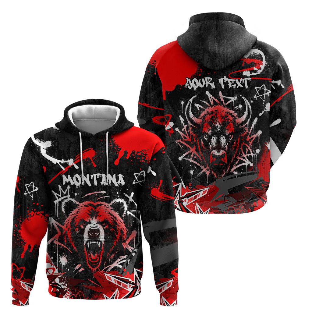 Personalized Montana Grizzly Bear and Bison Hoodie Urban Graffiti Grunge Paint Splatter