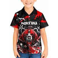 Personalized Montana Grizzly Bear and Bison Kid Hawaiian Shirt Urban Graffiti Grunge Paint Splatter