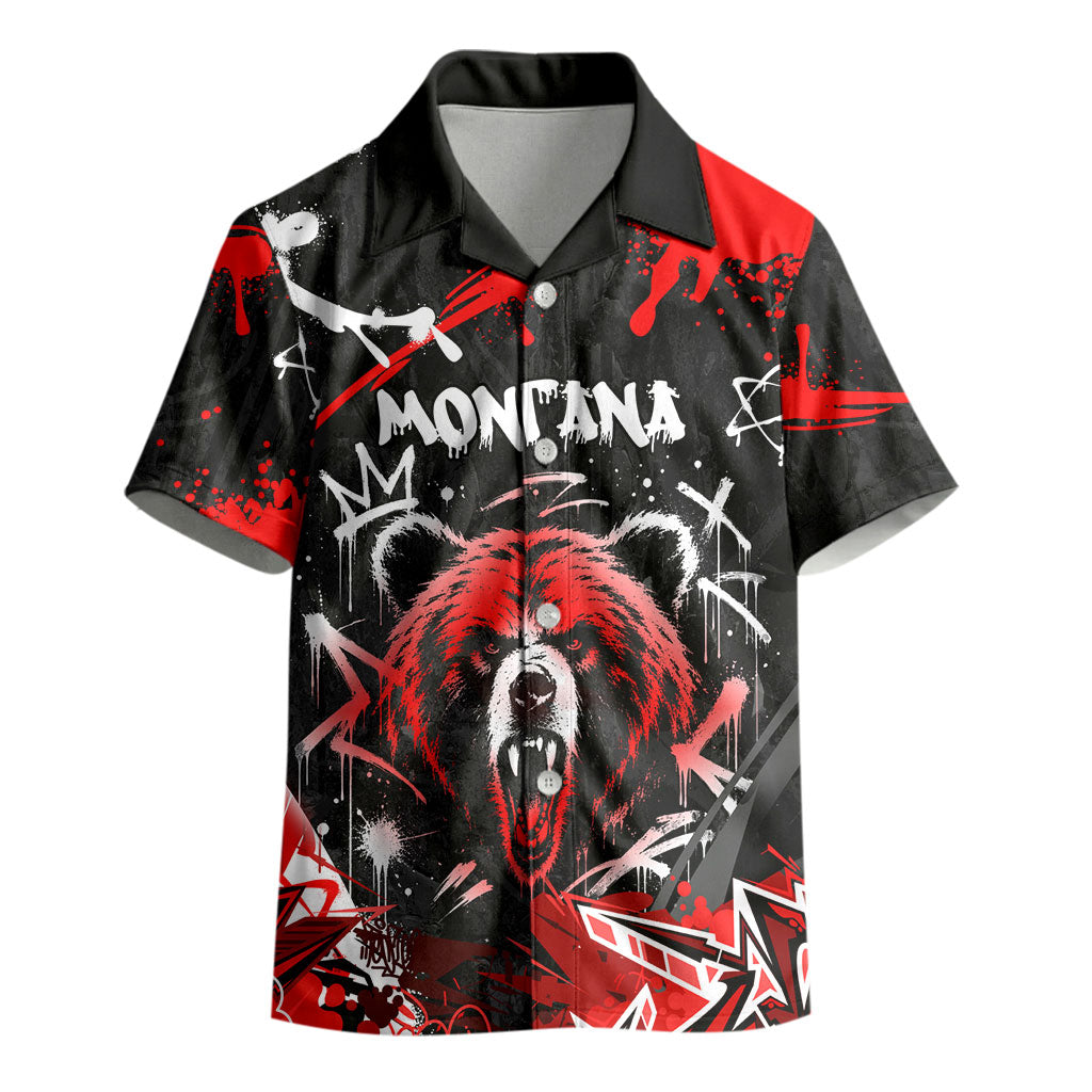 Personalized Montana Grizzly Bear and Bison Kid Hawaiian Shirt Urban Graffiti Grunge Paint Splatter