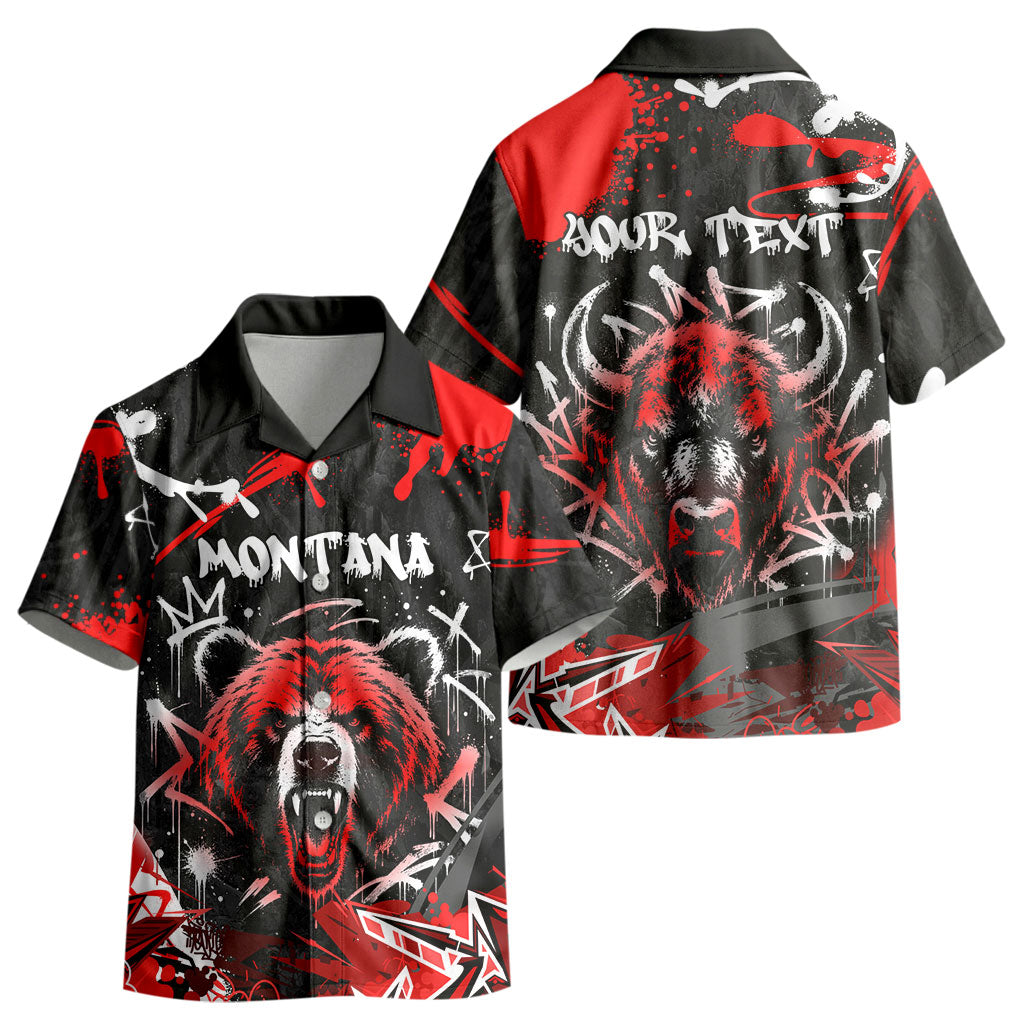Personalized Montana Grizzly Bear and Bison Kid Hawaiian Shirt Urban Graffiti Grunge Paint Splatter