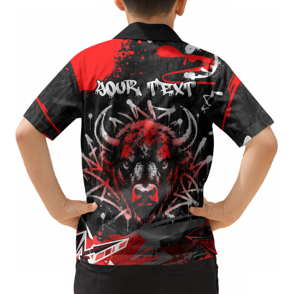 Personalized Montana Grizzly Bear and Bison Kid Hawaiian Shirt Urban Graffiti Grunge Paint Splatter