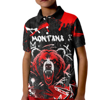 Personalized Montana Grizzly Bear and Bison Kid Polo Shirt Urban Graffiti Grunge Paint Splatter