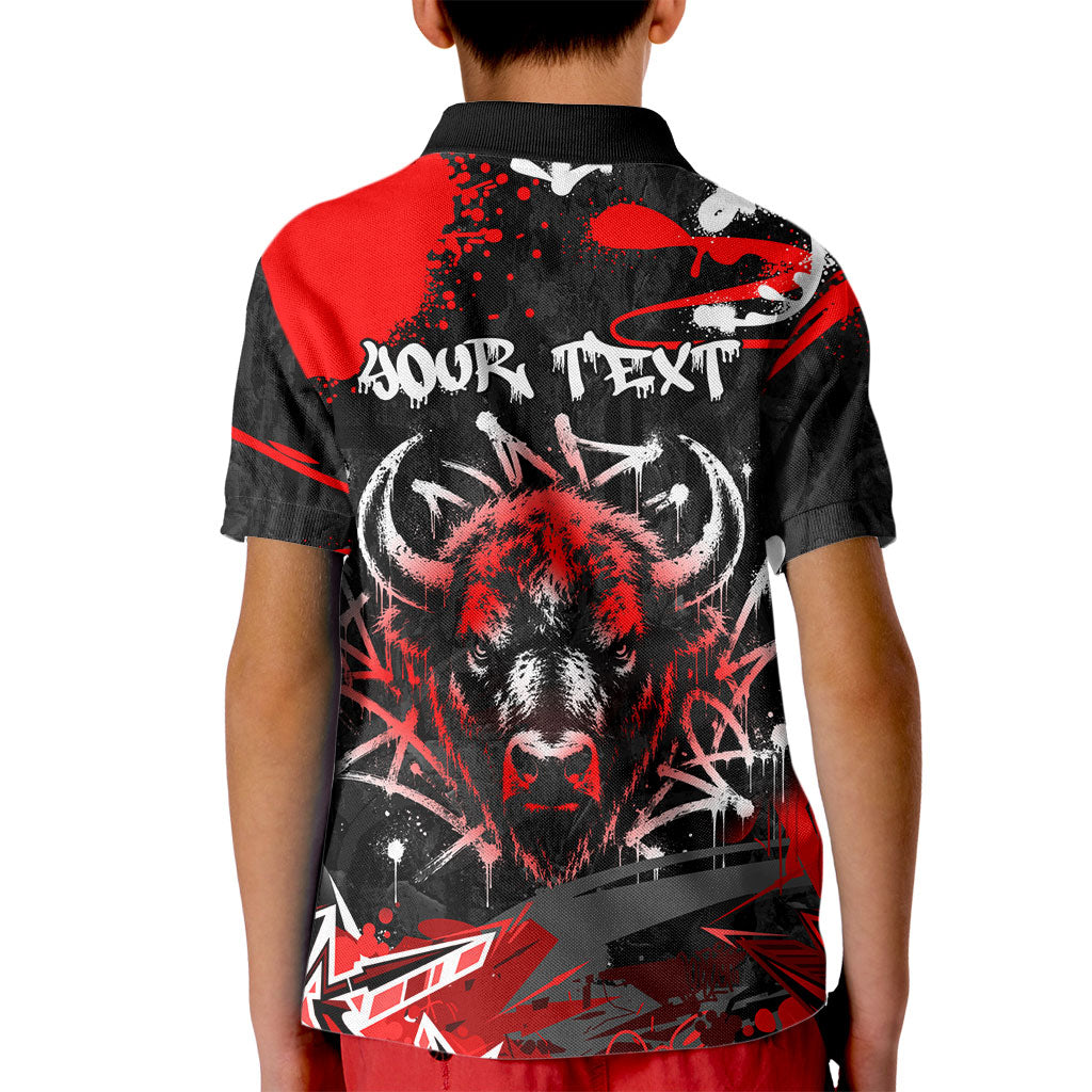Personalized Montana Grizzly Bear and Bison Kid Polo Shirt Urban Graffiti Grunge Paint Splatter