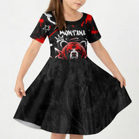 Personalized Montana Grizzly Bear and Bison Kid Short Sleeve Dress Urban Graffiti Grunge Paint Splatter