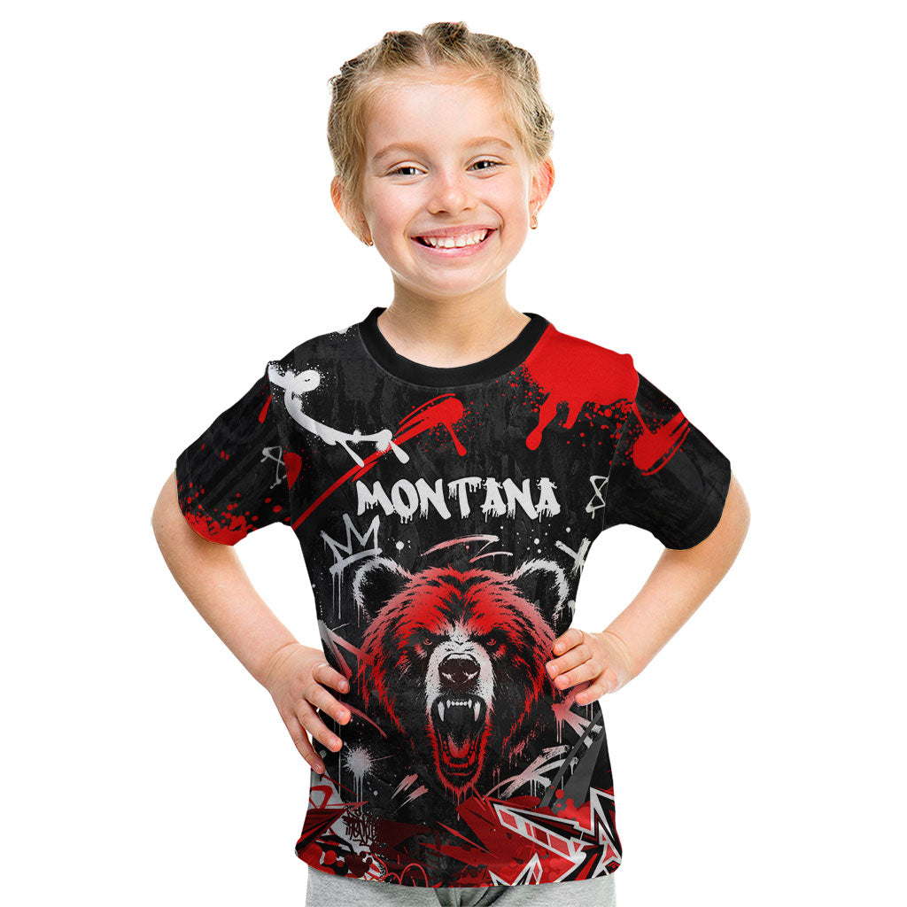 Personalized Montana Grizzly Bear and Bison Kid T Shirt Urban Graffiti Grunge Paint Splatter