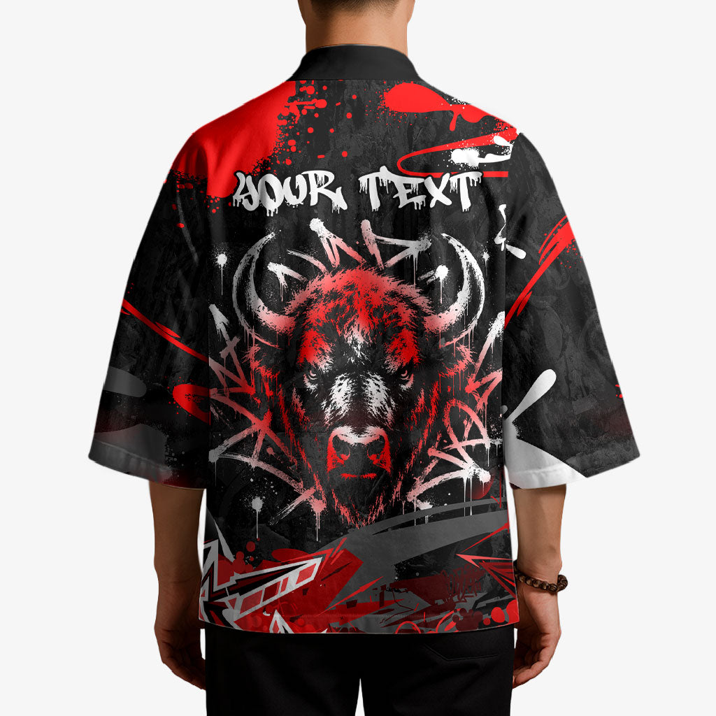 Personalized Montana Grizzly Bear and Bison Kimono Urban Graffiti Grunge Paint Splatter