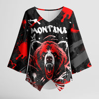 Personalized Montana Grizzly Bear and Bison Kimono Sleeve Blouse Urban Graffiti Grunge Paint Splatter