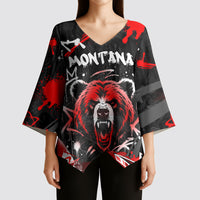 Personalized Montana Grizzly Bear and Bison Kimono Sleeve Blouse Urban Graffiti Grunge Paint Splatter