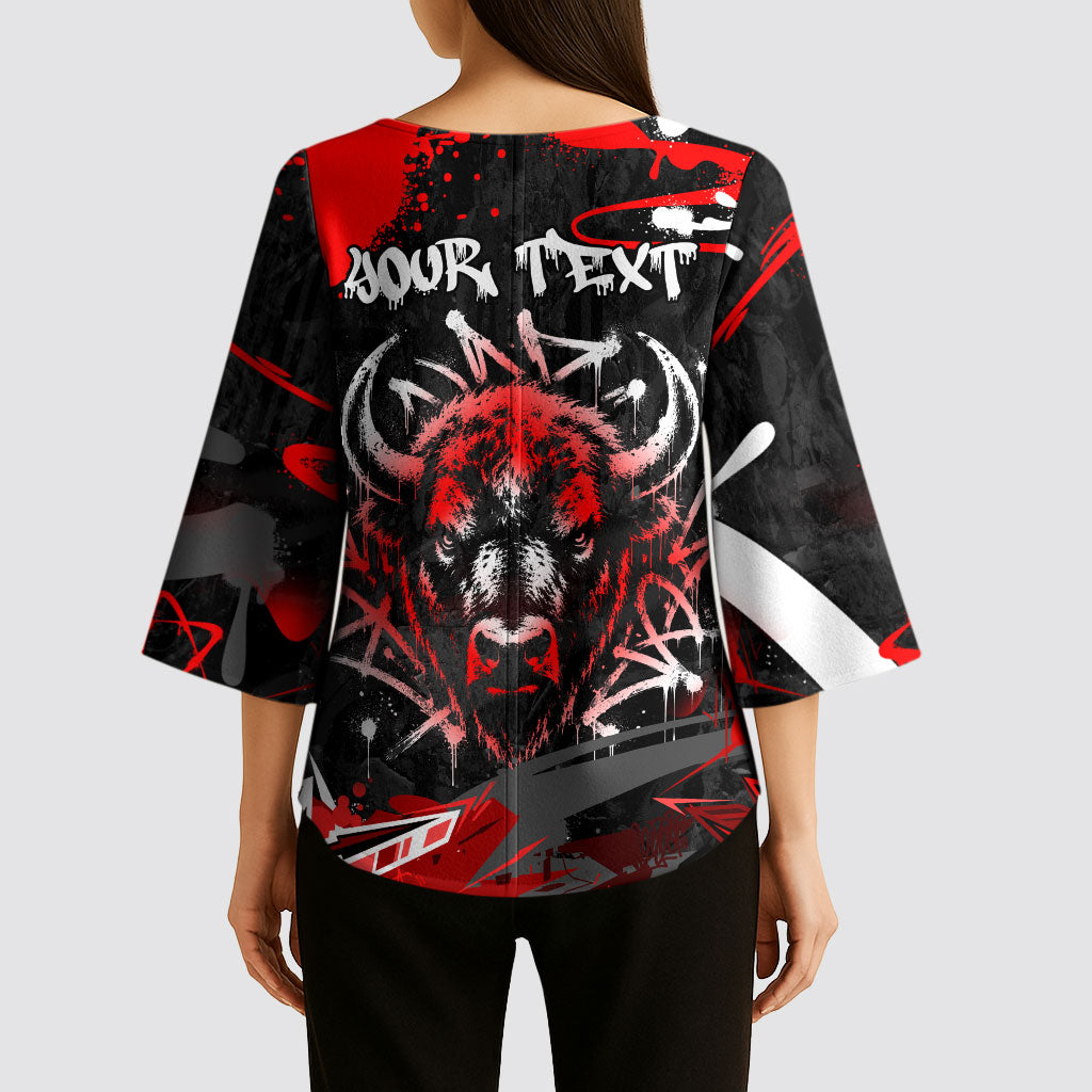 Personalized Montana Grizzly Bear and Bison Kimono Sleeve Blouse Urban Graffiti Grunge Paint Splatter