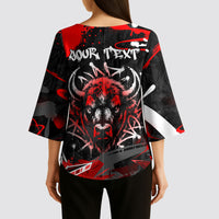 Personalized Montana Grizzly Bear and Bison Kimono Sleeve Blouse Urban Graffiti Grunge Paint Splatter