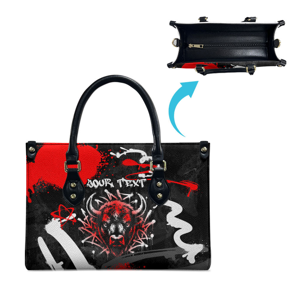 Personalized Montana Grizzly Bear and Bison Leather Bag Urban Graffiti Grunge Paint Splatter