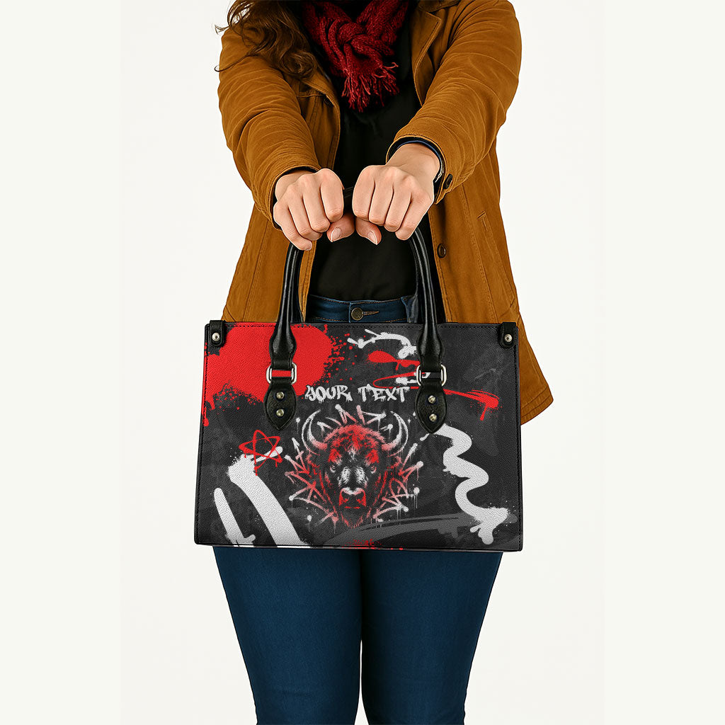 Personalized Montana Grizzly Bear and Bison Leather Bag Urban Graffiti Grunge Paint Splatter