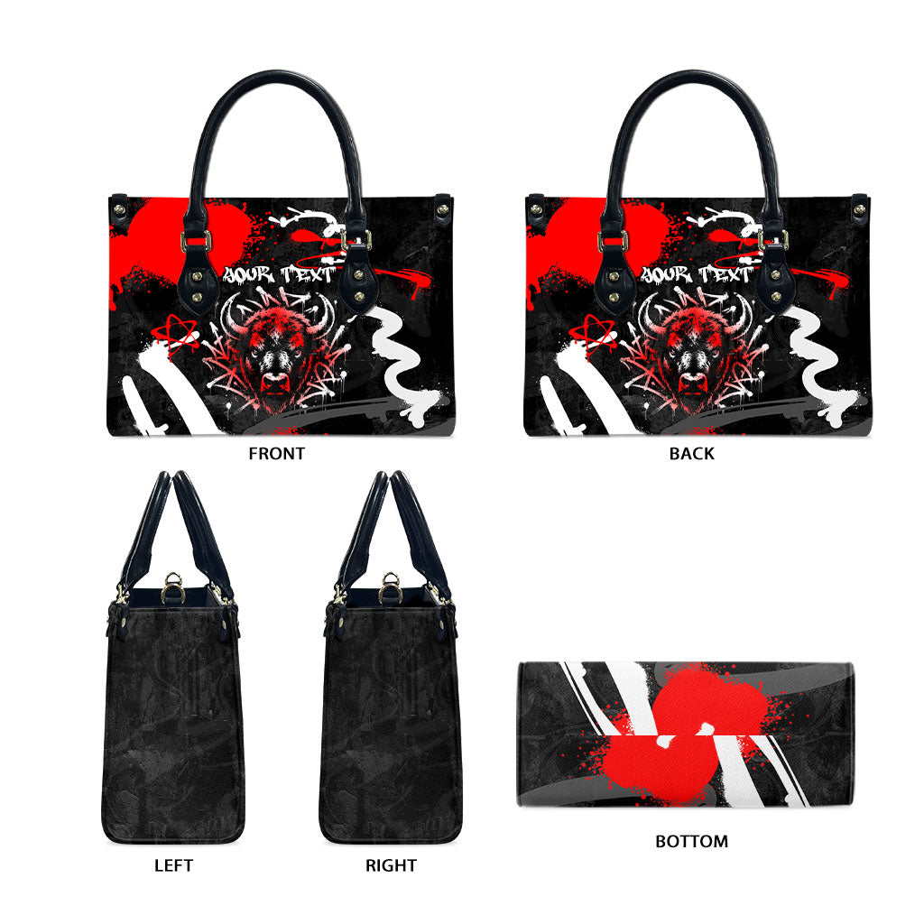 Personalized Montana Grizzly Bear and Bison Leather Bag Urban Graffiti Grunge Paint Splatter