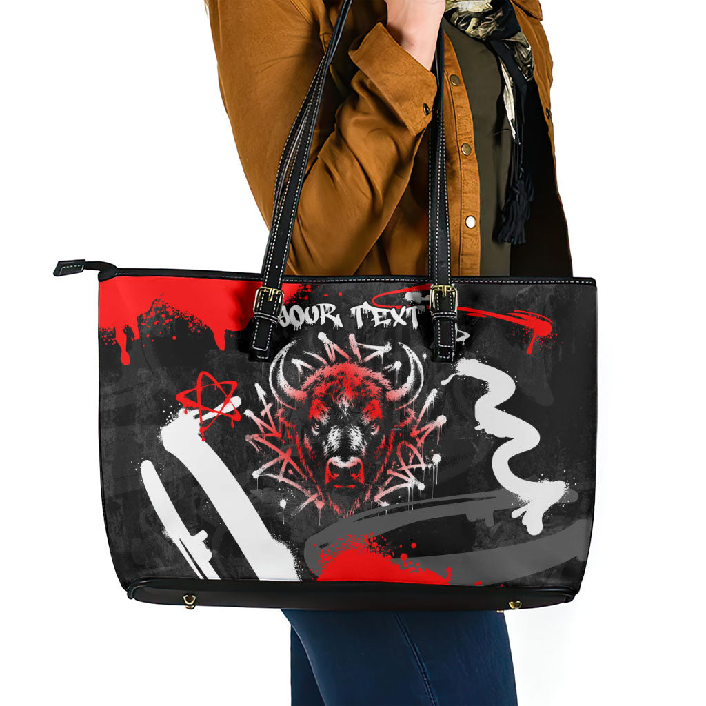 Personalized Montana Grizzly Bear and Bison Leather Tote Bag Urban Graffiti Grunge Paint Splatter