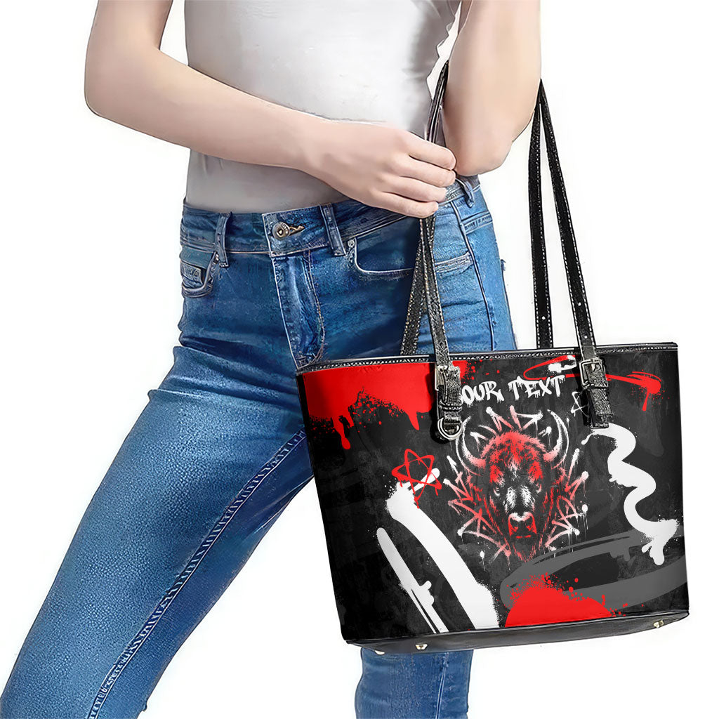 Personalized Montana Grizzly Bear and Bison Leather Tote Bag Urban Graffiti Grunge Paint Splatter