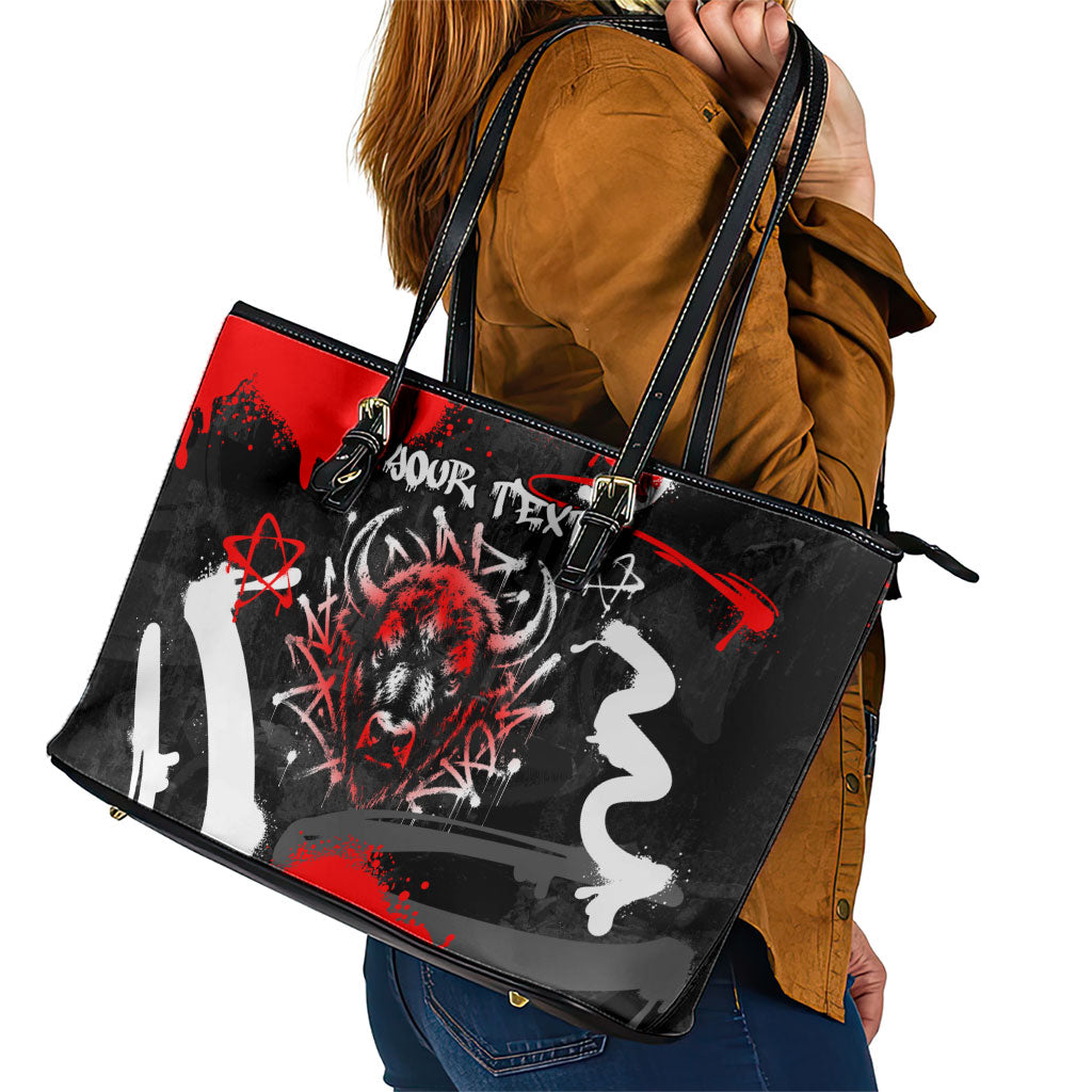 Personalized Montana Grizzly Bear and Bison Leather Tote Bag Urban Graffiti Grunge Paint Splatter