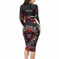 Personalized Montana Grizzly Bear and Bison Long Sleeve Bodycon Dress Urban Graffiti Grunge Paint Splatter