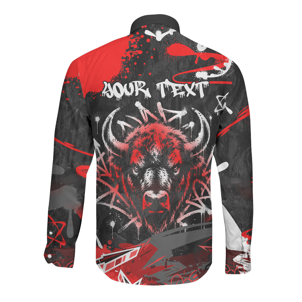 Personalized Montana Grizzly Bear and Bison Long Sleeve Button Shirt Urban Graffiti Grunge Paint Splatter