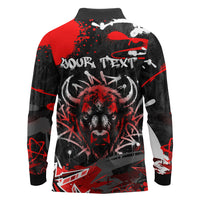 Personalized Montana Grizzly Bear and Bison Long Sleeve Polo Shirt Urban Graffiti Grunge Paint Splatter