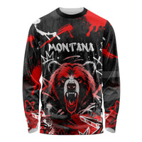 Personalized Montana Grizzly Bear and Bison Long Sleeve Shirt Urban Graffiti Grunge Paint Splatter