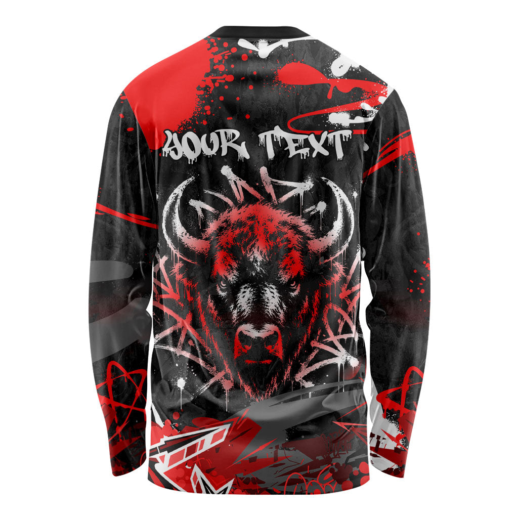 Personalized Montana Grizzly Bear and Bison Long Sleeve Shirt Urban Graffiti Grunge Paint Splatter