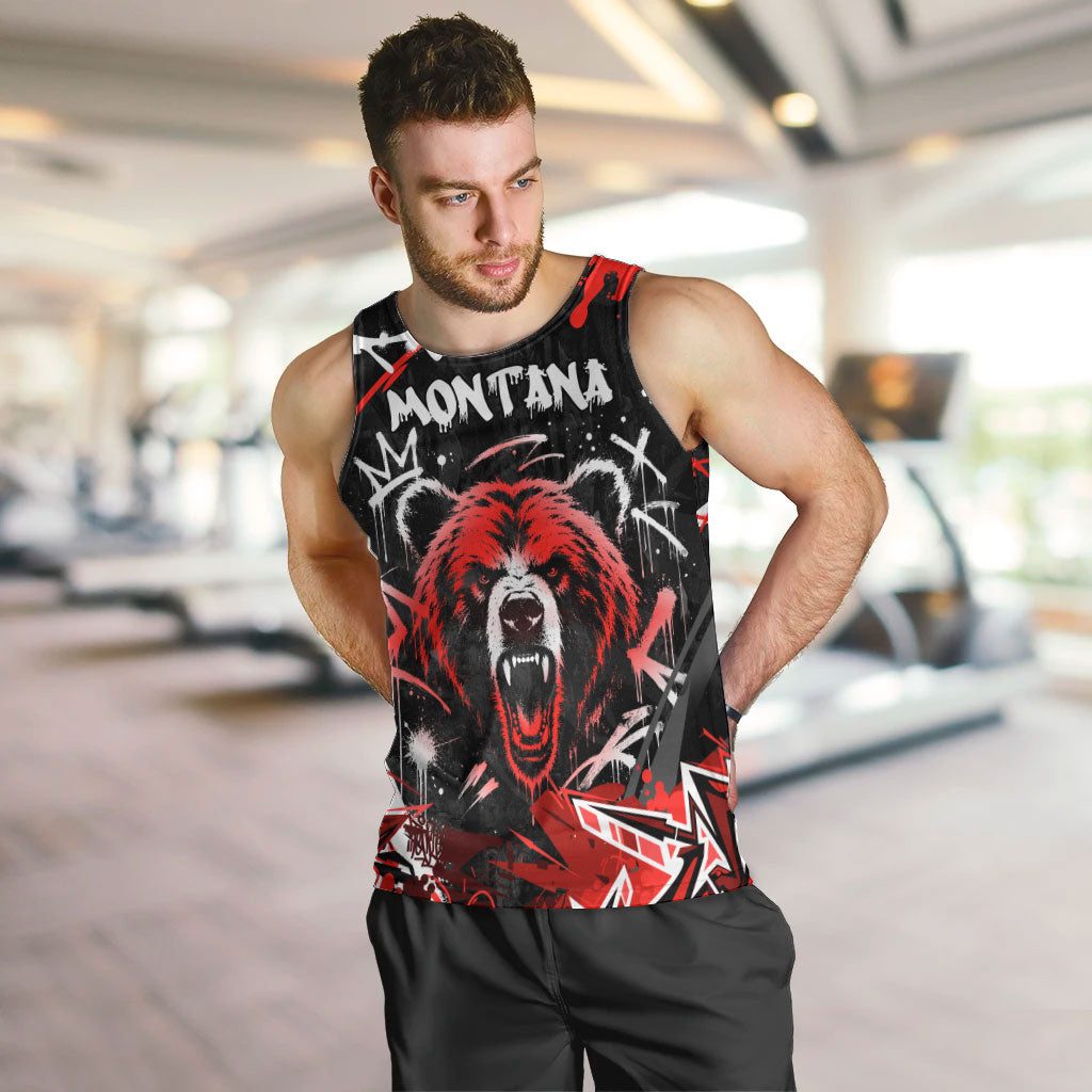 Personalized Montana Grizzly Bear and Bison Men Tank Top Urban Graffiti Grunge Paint Splatter